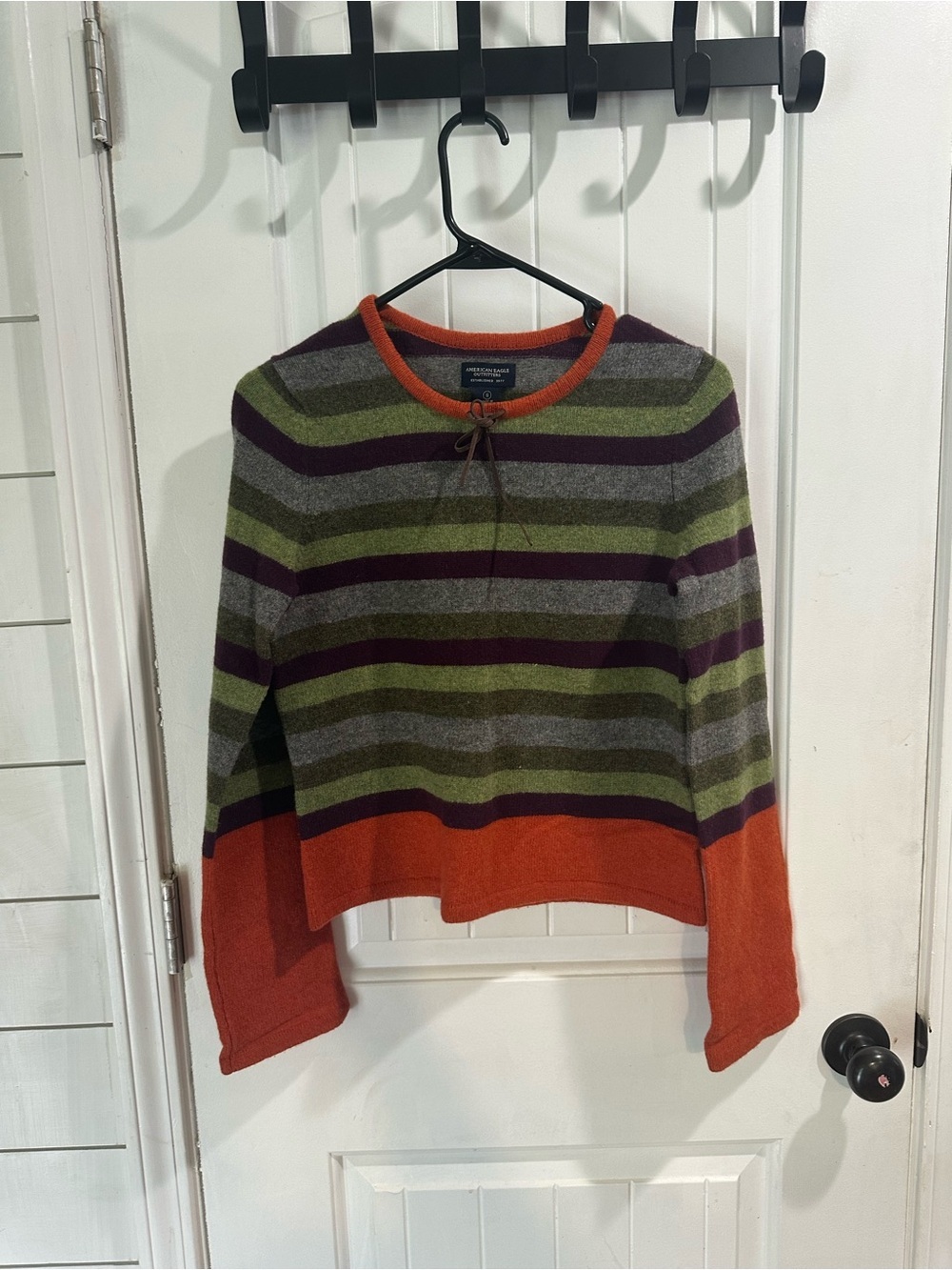 Y2K American Eagle 100% Lambs Wool Colorful Striped Sweater Small